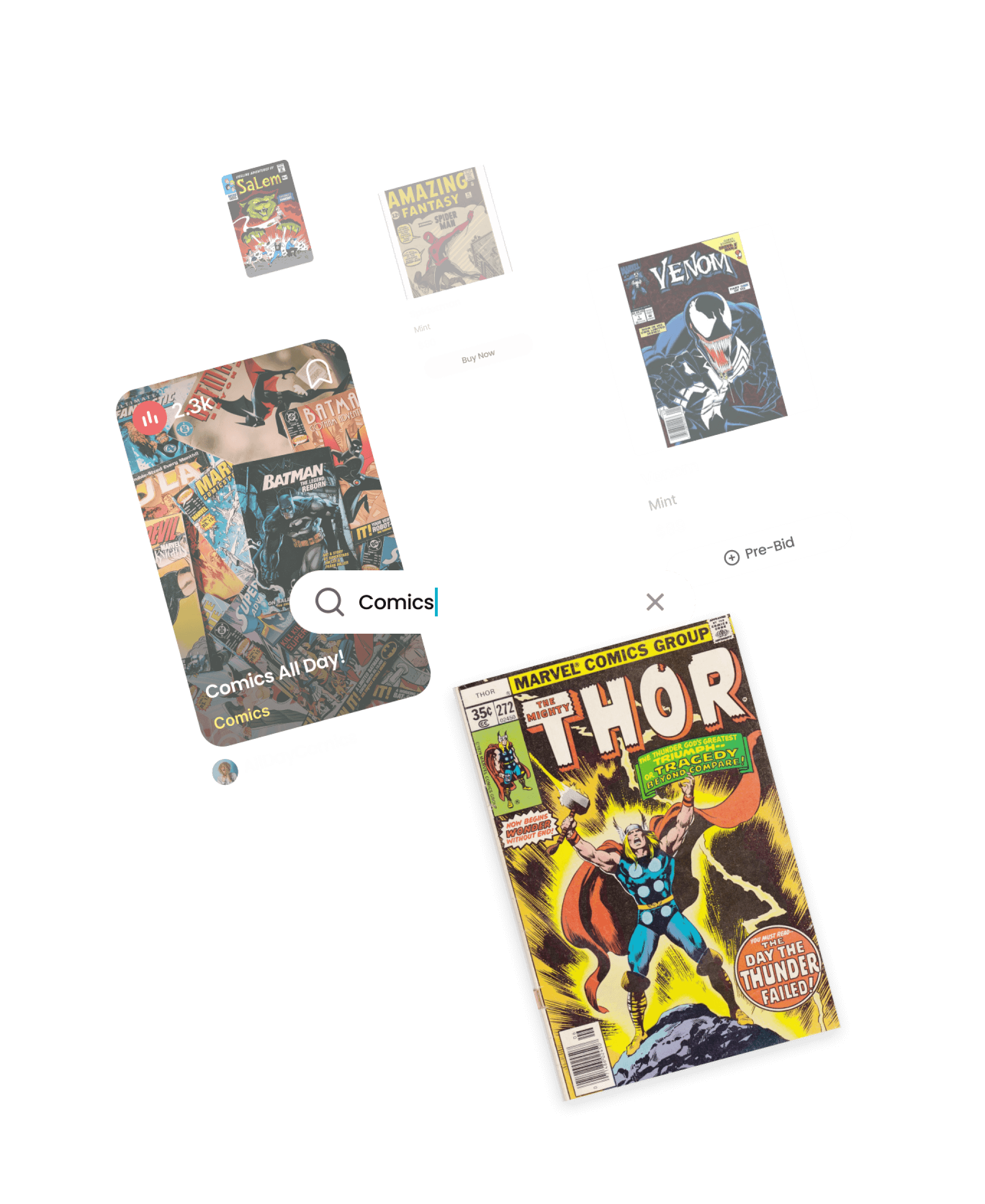 Images of different comics sold at Whatnot